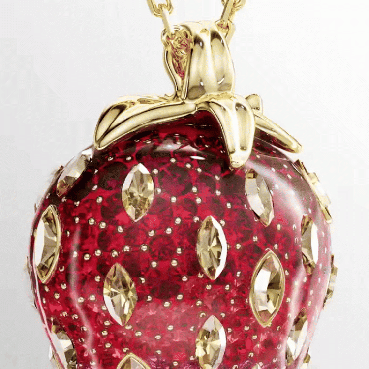 Idyllia pendant Mixed cuts, Strawberry, Red, Gold-tone plated